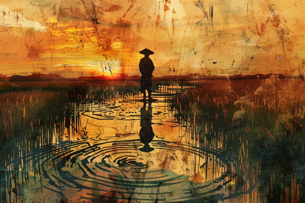 Golden Solitude minimalist sunset wall art on birch wood print