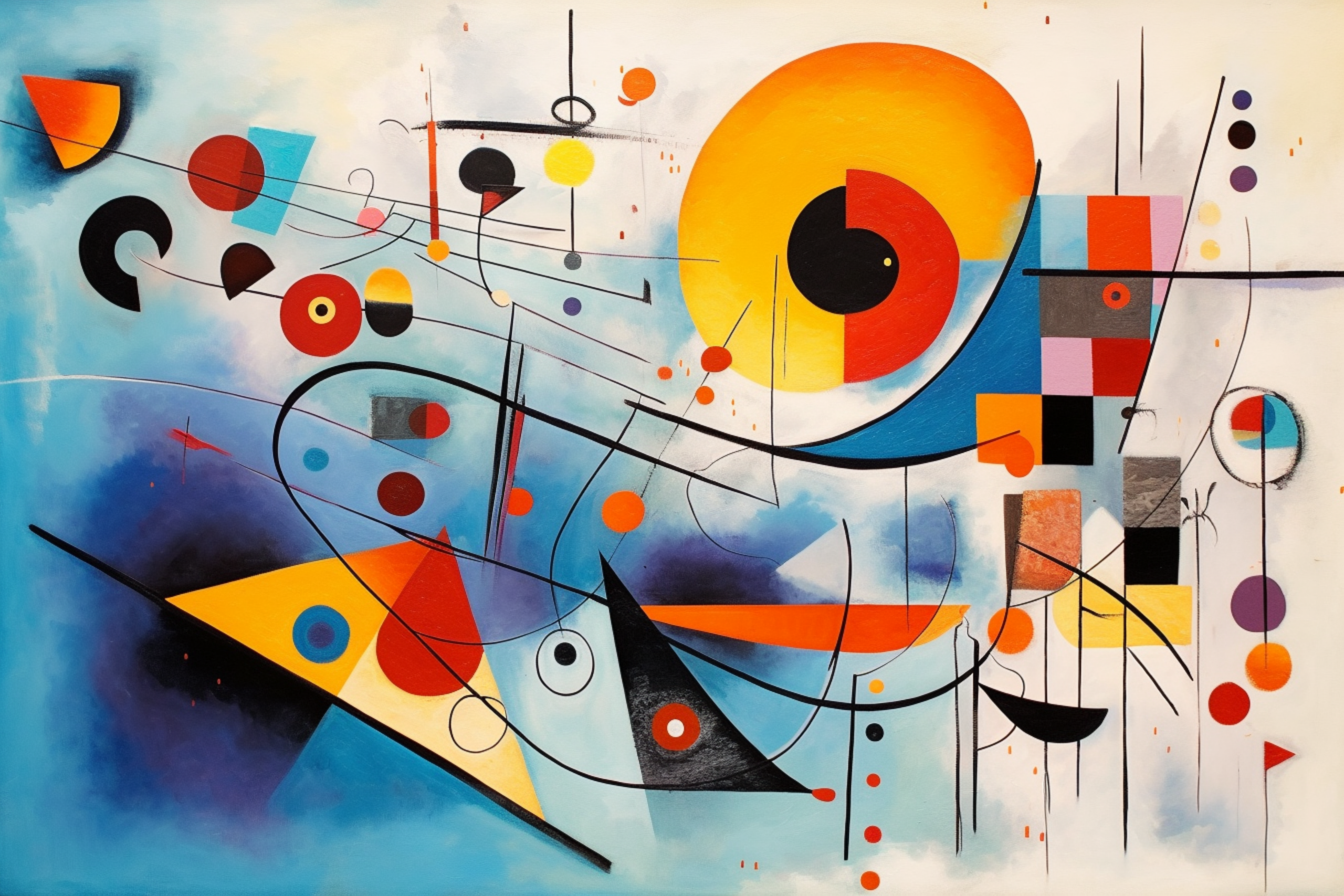 Geometric abstract painting with colorful circles lines and shapes modern minimalist wall art