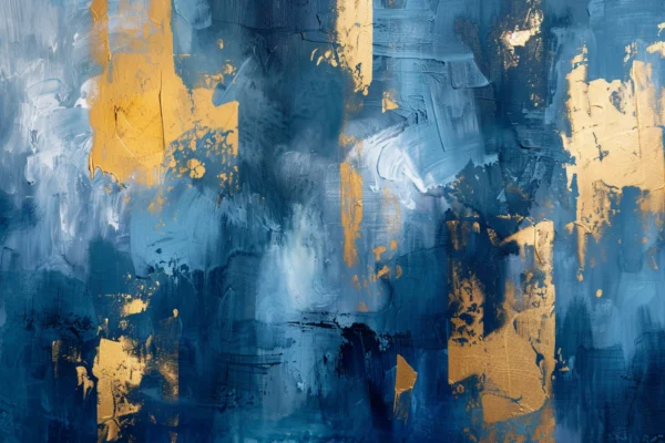 Modern abstract painting in deep blue tones with gold accents luxury wall art
